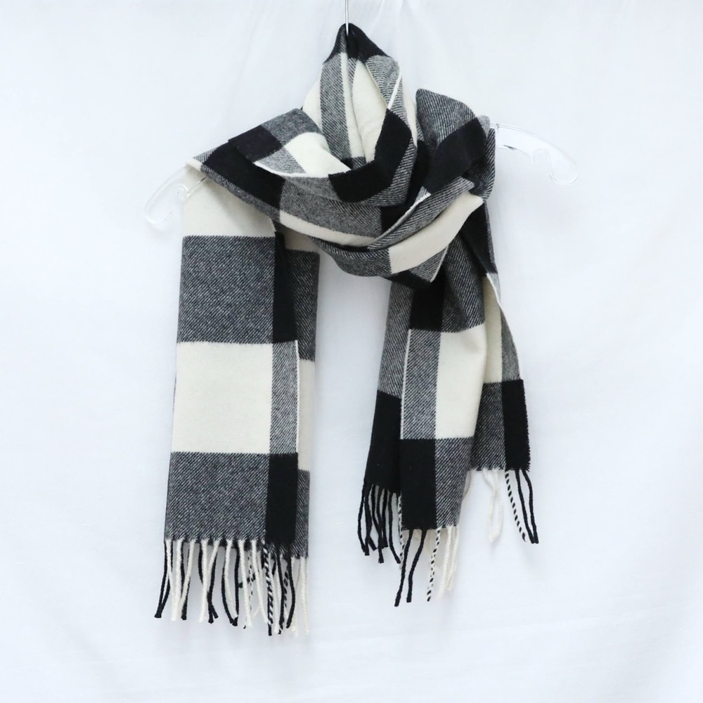 MT Linea Emmeti Luxury 100% Soft Wool Scarf plaid unisex mens womens ivory black